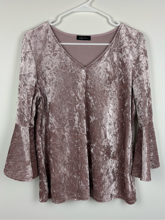 S. Levine Tops - Crushed Velvet V-Neck Bell Sleeve Tunic in Dusty Rose Bell Sleeves Faircore Whim